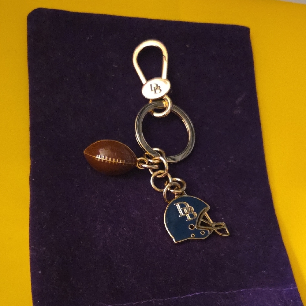B-NEW: Dooney & Bourke Gold and Blue Keychain with Football Charm - Picture 3 of 13